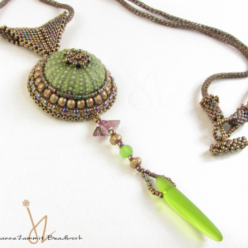 Sea Urchin Necklace with Seaglass Drop